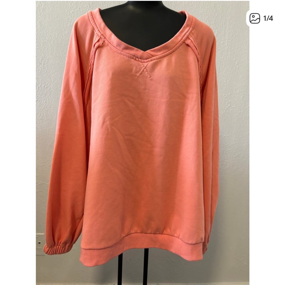 POL Orange/Peach Criss Cross Back Oversize Pullover French Terry Sweatshirt